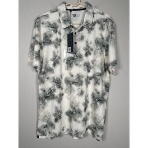 Vrst New Men's Cream Rainwater Leaves Print Golf Polo Large UV Protection